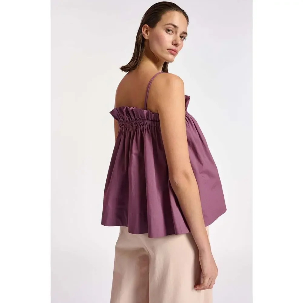 Essentiel Antwerp Bubu Elasticated Ruffle Top Dirty Purple cotton WOMENS 36 US 4